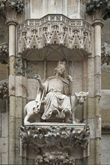 Alexander the Great riding a panther, 14th century, main facade of the Cathedral of Regensburg,...