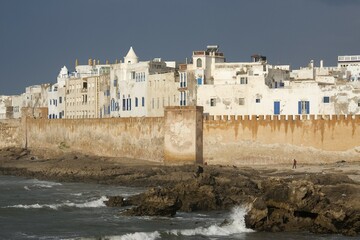 View of Essaouira with its ramparts at the shore of the Atlantic Ocean, Essaouira, Morocco, Africa