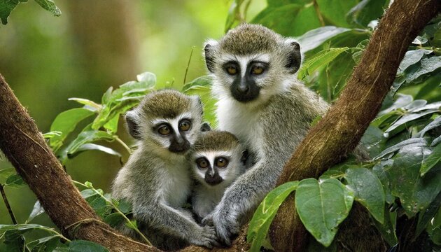 AI generated, animal, animals, mammal, mammals, biotope, habitat, two, foraging, wildlife, vervet monkey (Chlorocebus pygerythrus), AI generated