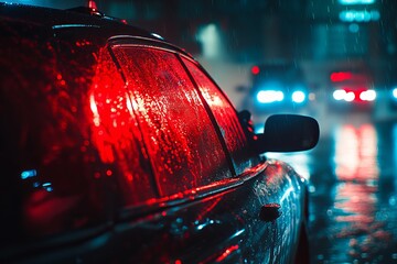 Police car with flashing lights at night on a city street, symbolizing law enforcement, emergency, and security.