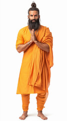 young indian sadhu standing on white background