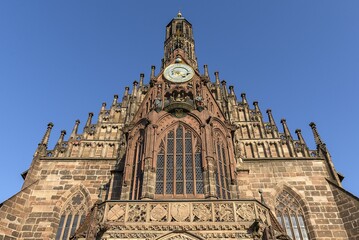 Obraz premium Tower clock, Frauenkirche, chime, Nuremberg, Middle Franconia, Bavaria, Germany, Europe