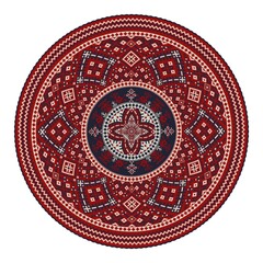 Vector round design element with traditional Russian embroidery symbols