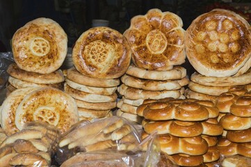 Bread stall, Samal Bazar, Shymkent, South Region, Kazakhstan, Asia
