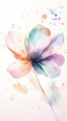Fototapeta premium transparent flower with an abstract background, colorful ink dots, and watercolor splash effects on the screen of your phone, creating a dreamy atmosphere.