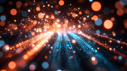 Obraz premium Sparkling light trails, dark background, digital art, bokeh effect, website design