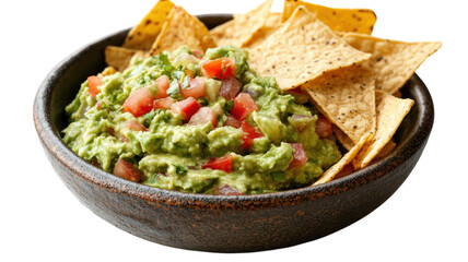 Delightful guacamole served with crunchy tortilla chips in an authentic bowl