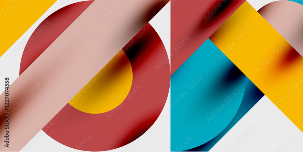 Poster modern abstract background featuring circles, lines, and triangles in a dynamic geometric compositio