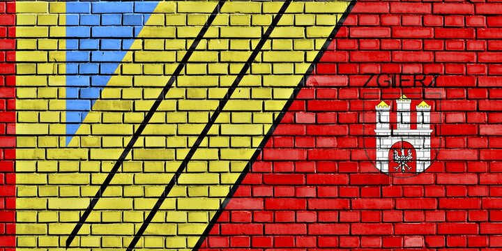 Flag of Zgierz painted on brick wall