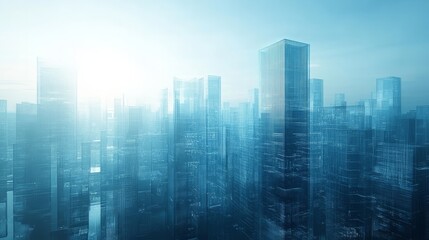 Obraz premium A futuristic city with entirely transparent skyscrapers glowing in the sunlight 