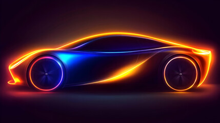 Glowing sports car, dark background, design concept