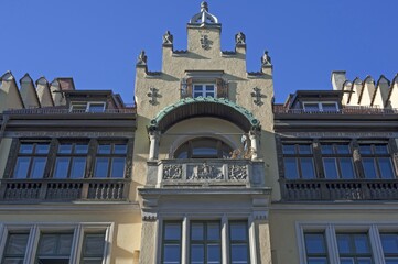 Multistory bay, balcony and gable, townhouse, 1897, Richard-Wagner-Strasse, Munich, Upper Bavaria, Germany, Europe