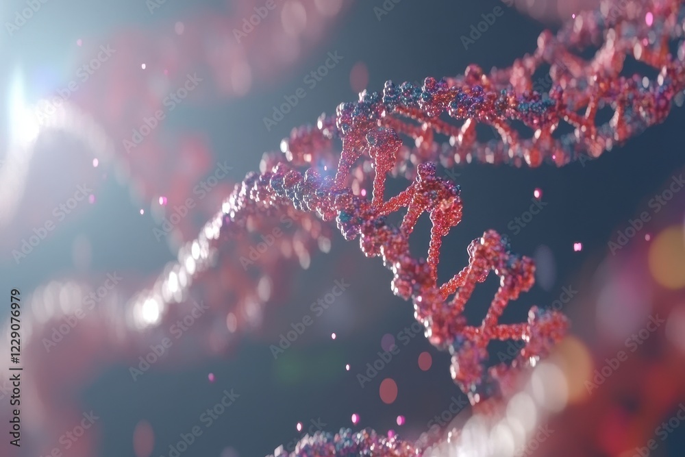 Poster scientific data processing of a dna strand with visualization of molecular structures and interactio