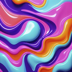 Vivid colorful abstract waves with a fluid and glossy texture in hues of pink, blue, purple, and orange, AI generated