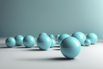 Collection of turquoise spheres grouped together on a soft gradient background, emphasizing a minimalist geometric design, AI generated