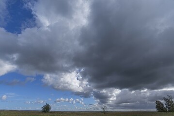 Rain clouds (Nimbostratus) over the Bodden, Darß, Mecklenburg-Western Pomerania, Germany, Europe