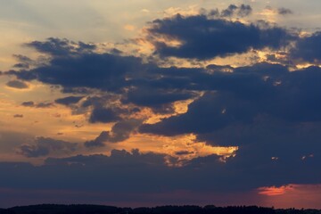 Rain clouds (Nimbostratus) in evening sky, Bavaria, Germany, Europe