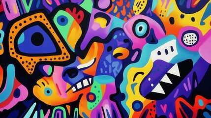 Obraz premium Colorful Abstract Art with Bold Shapes and Vibrant Characters