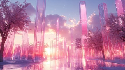 Fototapeta premium A futuristic urban environment with clear towers that seem to vanish into the horizon
