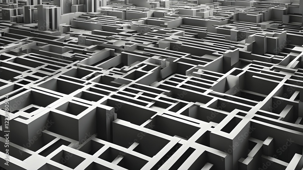 Poster abstract rendering of organic grid structure in a complex pattern in black and white, ai generated