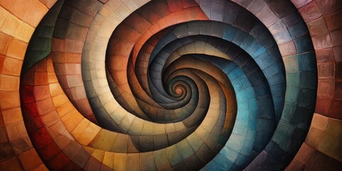 Fototapeta premium A captivating abstract spiral pattern featuring vibrant colors and textures, creating a stunning optical illusion in a modern art style.