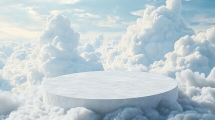 White platform above cloudscape.
