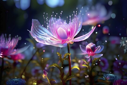 AI generated digital rendering revealing a digitally crafted garden with flowers and insects