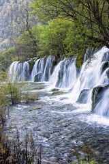 Obraz premium Arrow Bamboo lake waterfalls, Jiuzhaigou National Park, Sichuan Province, China, Asia