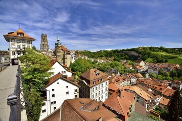 Fototapeta premium View of historic centre, Friburg, Canton of Fribourg, Switzerland, Europe