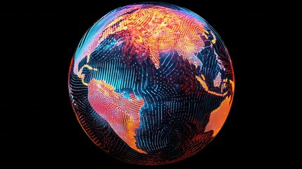Creative 3d rendering sphere made of neon dots. Global network connection. Globe Grid. Worldwide communication. Futuristic earth globe. Science, technology and illustration on dark backdrop