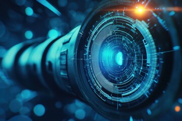 Digital scope scanning technology showcasing intricate details against a blue background, digital scope scanning over blue background