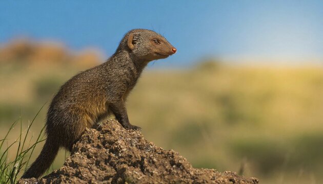 KI generated, animal, animals, mammal, mammals, biotope, habitat, one, individual, foraging, wildlife, dwarf mongoose, mongoose, Africa, Helogale, (Helogale parvula undulatus)
