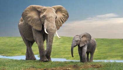 KI generated, animal, animals, mammal, mammals, biotope, habitat, one, single animal, foraging, wildlife, Africa, african elephant (Loxodonta africana), river, water