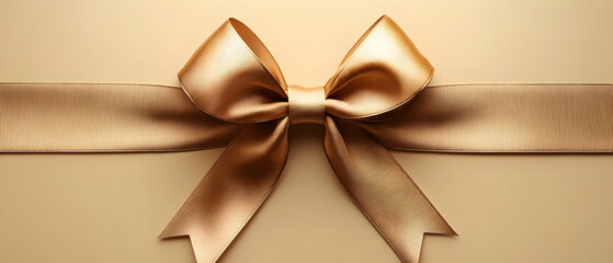 Gold ribbon bow on beige; gift wrap