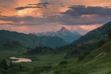 Hochtannberg, Hochtannberg Pass, Kalbelesee, Biberkopf at back, Lech, Vorarlberg, Austria, Europe