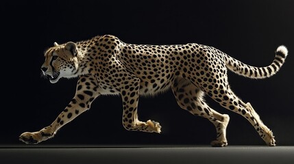 Fototapeta premium The fluid motion of a cheetah captured mid-sprint, black background giving a dramatic effect.