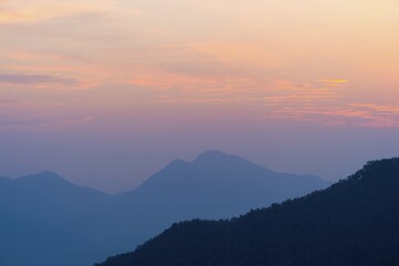 Sunrise over the hills surrounding Bandipur, Tanahun district, Nepal, Asia