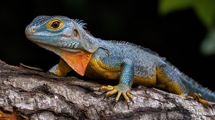 Fototapeta premium Close-up of an Iguana with Vibrant Orange Throat