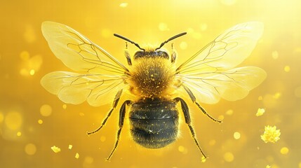 Fluffy Bee with Delicate Transparent Wings