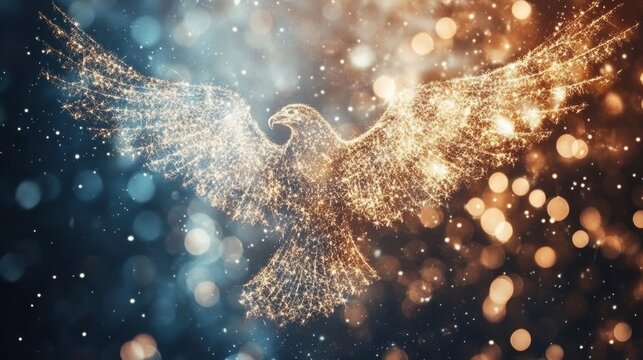 Bright fireworks light up the night sky, showcasing the American flag during a festive celebration of freedom and unity