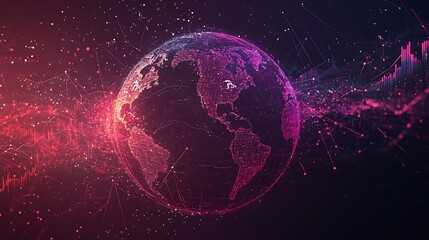 Obraz premium Digital Earth with Global Connectivity and Data Visualization