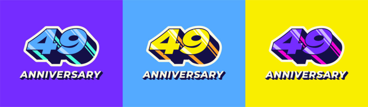 Logo 3D Retro Long Shadow Colorful 49th, 49th Happy Anniversary in Colorful 3D Retro with long shadow and Glossy effect. Modern and Old concept.