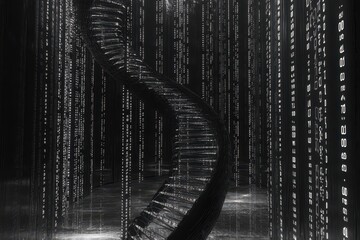 Exploring the intersection of DNA processing and binary data representation in a futuristic setting, Processing scientific data, DNA strand and binary coding