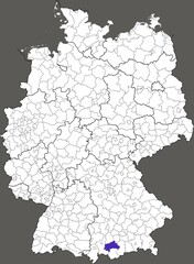 Weilheim-Schongau district, in Bavaria, location of the district within Germany
