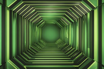Fototapeta premium Abstract geometric pattern tunnel structure embodying data streams and communication in green hues, AI generated