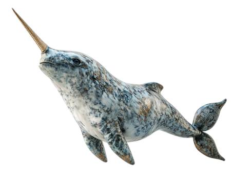 Whale with a long horn sticking out of its head