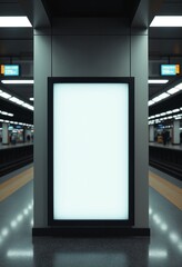 Mockup Vertical Ad Poster sign display on Metro station