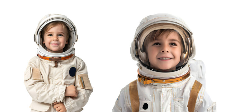 Children wearing spacesuits isolated on white background
