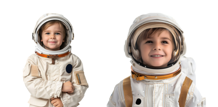 Children wearing spacesuits isolated on white background
 - Powered by Adobe