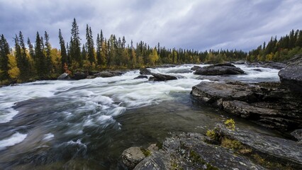Rapids of Gamajåhkå, rivers, Kvikkjokk, Laponia, Norrbotten, Lapland, Sweden, Europe